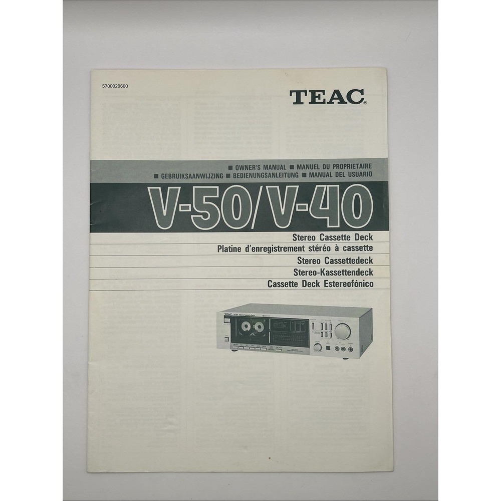TEAC V‑50 V‑40 Stereo Cassette Deck Owner's Manual Original Vintage